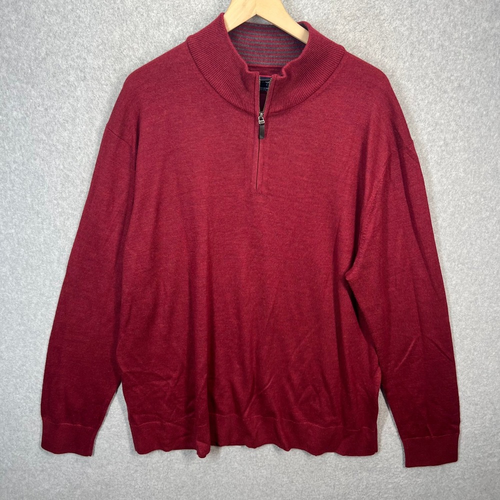 UNTUCKit Belguardo Quarter Zip Pullover Mens XXL Red Merino Wool Mock Neck EUC